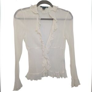 LAUREN RALPH LAUREN Women's Size 10 100% Silk Button Front Blouse Cream $298